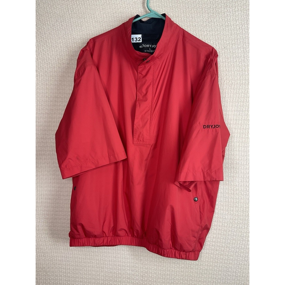 FootJoy Dryjoys Mens Size Large Red 1/2 Zip Pullover Rain Wind Jacket Short Slv